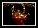 C021.  Wheel thrown teapot, with reed handle.